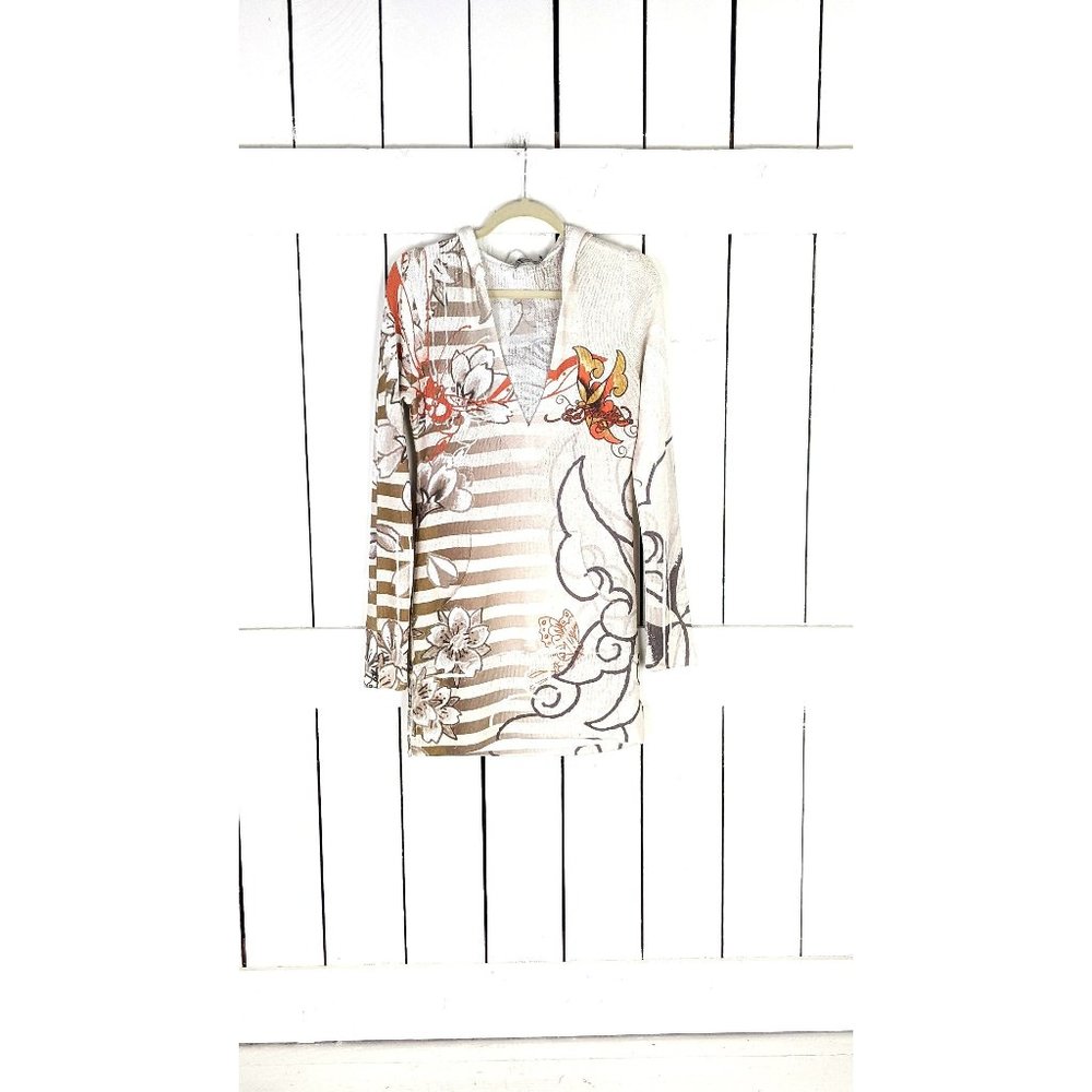 Vintage Ed Hardy tattoo butterfly floral print long tunic pullover hoodie